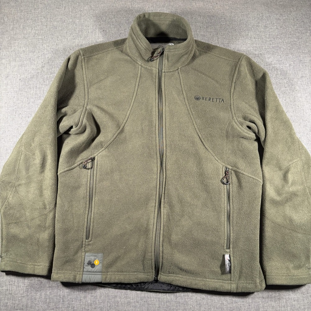 Beretta Fleece Jacket Mens Medium Olive Green Full Zip Mock Neck Tactical
